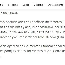 La cifra de fusiones y adquisiciones creci un 6 % en 2018